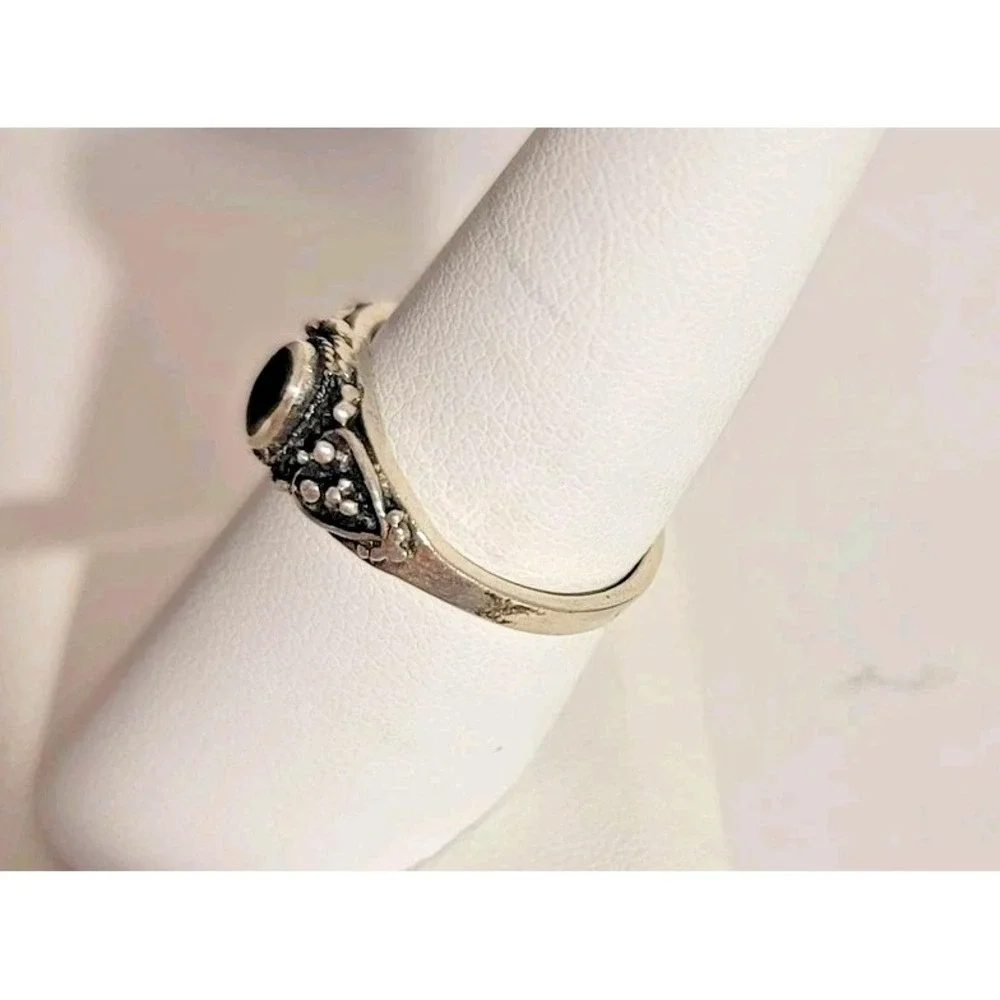 Sterling Silver 925 Onyx Ring Size 7 Black Stone Marquise Band Boho Jewelry‎